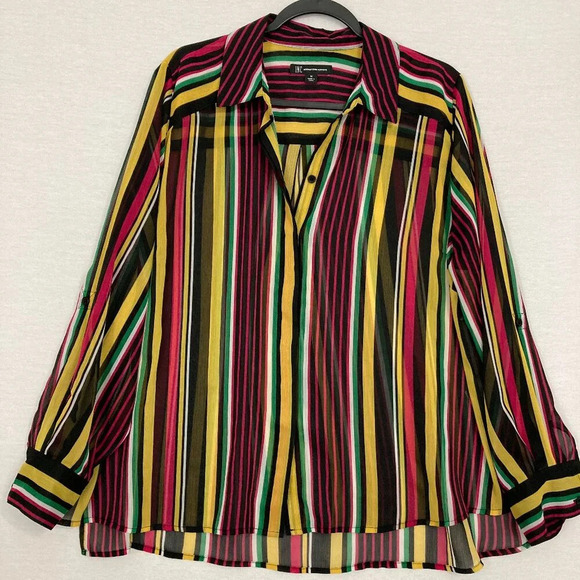 INC International Concepts Colorful Striped Soft Long Sleeve Button Down 1X - Picture 1 of 12
